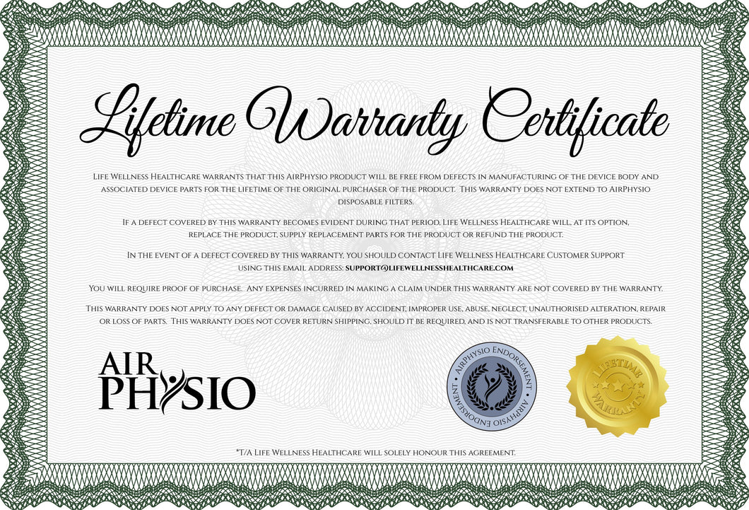 AirPhysio Lifetime Warranty